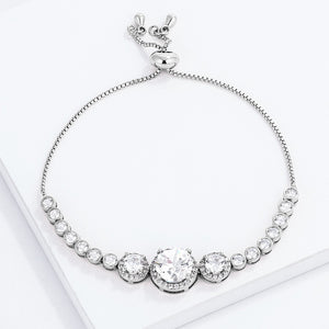 Adjustable Rhodium Plated Graduated Clear CZ Bolo Style Tennis Bracelet