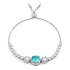 Adjustable Rhodium Plated Graduated Aqua CZ Bolo Style Tennis Bracelet