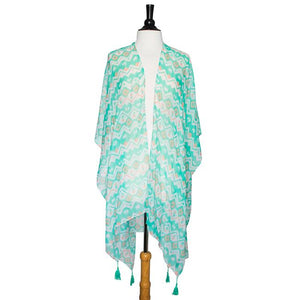 Mint Gena Geometric Print Shawl Cover Up With Tassels