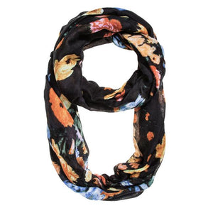 Black Aria Floral Infinity Scarf