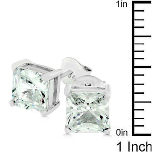 Sterling Silver Princess Cut Stud Earrings