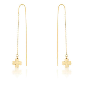 Patricia Gold Stainless Steel Clover Threaded Drop Earrings