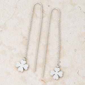 Patricia Rhodium Stainless Steel Clover Threaded Drop Earrings