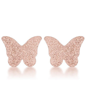 Jess Glittery Butterfly Rose Gold Stud Earrings