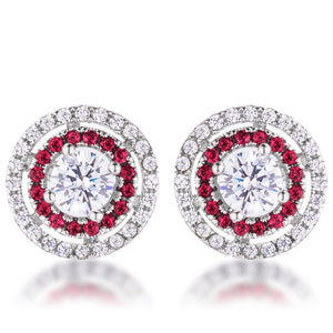 Ruby Red Cubic Zirconia Halo Earrings