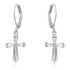 Cubic Zirconia Rhodium Plated Finish Cross Earrings