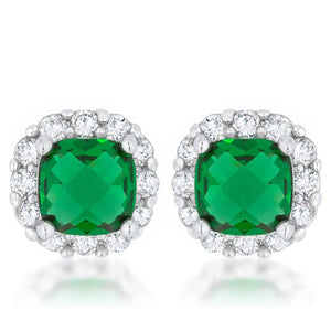 Liz 2ct Emerald CZ Rhodium Classic Cushion Stud Earrings