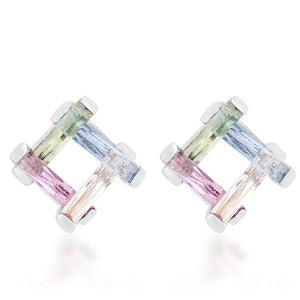 Myra 10ct Multicolor CZ Rhodium Stud Earrings