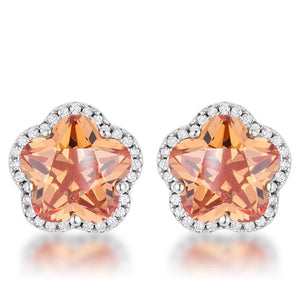 Floral Cut Champagne CZ Stud Earrings