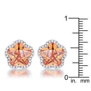 Floral Cut Champagne CZ Stud Earrings