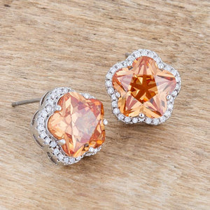 Floral Cut Champagne CZ Stud Earrings