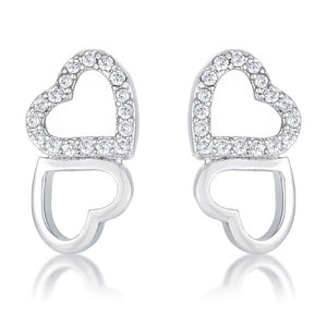 .17 Ct Melded Hearts Rhodium and CZ Stud Earrings