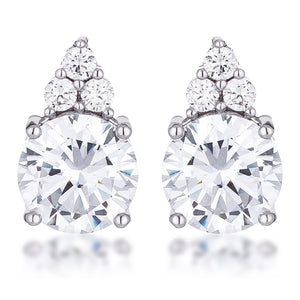 Simple Rhodium Plated 9mm Clear CZ Stud Earring