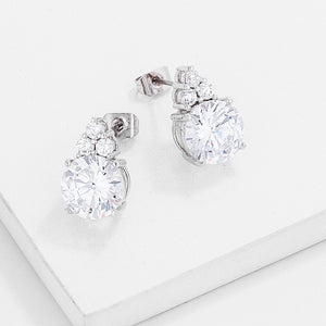 Simple Rhodium Plated 9mm Clear CZ Stud Earring