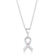 Rhodium Plated Heart Filigree Breast Cancer Awareness Ribbon Pendant