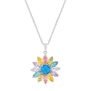 Rhodium Plated Colorful Flower Pendant