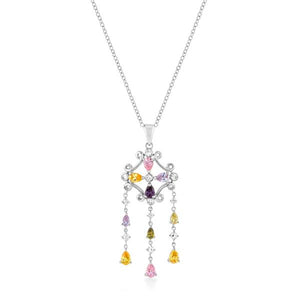 Rhodium Plated Multi-Color Dangle Pendant