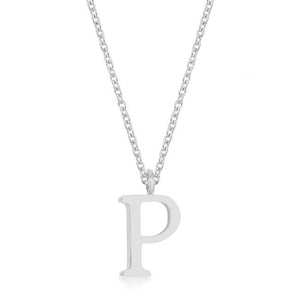 Elaina Rhodium Stainless Steel P Initial Necklace