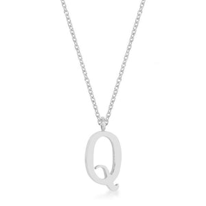 Elaina Rhodium Stainless Steel Q Initial Necklace