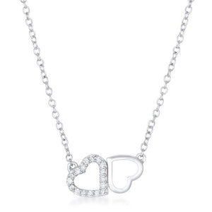 Sweet and Romantic Rhodium Melded CZ Hearts Necklace