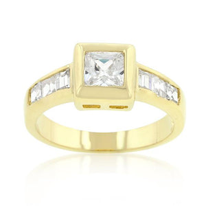 Simple Golden Square Bezel Cubic Zirconia Ring