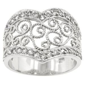 Cubic Zirconia Filigree Hearts Ring