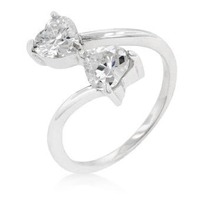 Rhodium Plated Finish Dual Hearts Anniversary Ring