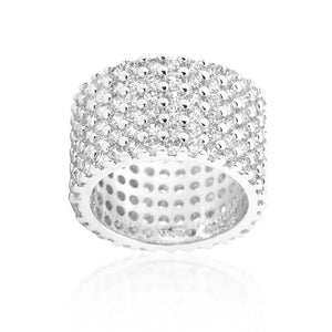 Rhodium Plated Finishd Wide Pave Cubic Zirconia Ring