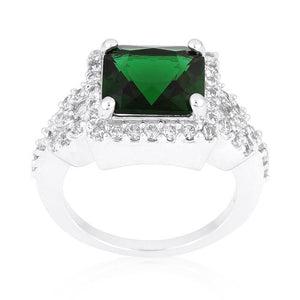 Halo Style Princess Cut Emerald Green Cocktail Ring