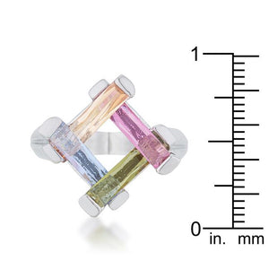 Myra Ring 10ct Multicolor CZ Rhodium Cocktail Ring