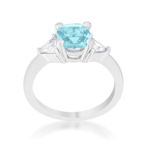 Shonda 1.8ct Blue Topaz CZ Rhodium Cushion Classic Statement Ring