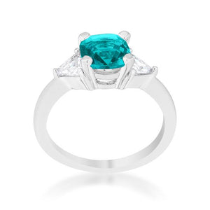 Shonda 1.8ct Aqua CZ Rhodium Cushion Classic Statement Ring