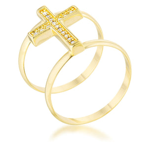 Francis 0.08ct CZ 14k Gold Contemporary Cross Ring