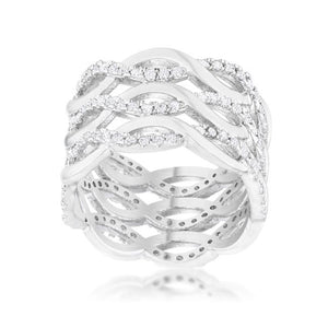 Contemporary 0.88ct CZ Rhodium Twist Wide Cocktail Ring