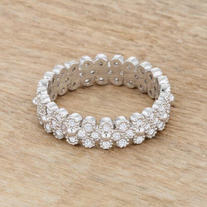 Clara 1ct CZ Rhodium Textured Bezel Set Eternity Ring