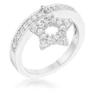 Star 0.25ct CZ Rhodium Simple Holiday Charm Band Ring