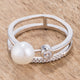 .15Ct Rhodium Plated CZ and Freshwater Pearl Contemporary Double Band Ring