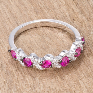 .18Ct Rhodium and Hematite Plated S Shape Fuchsia and Clear CZ Half Eternity Band