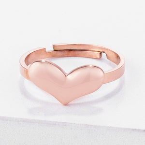 Stainless Steel Rose Goldtone Adjustable Heart Ring