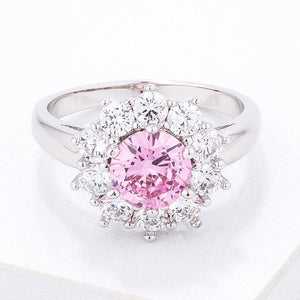 Pink CZ Sunburst Halo Cocktail Ring