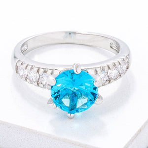 Simple Aqua Blue CZ Engagement Ring