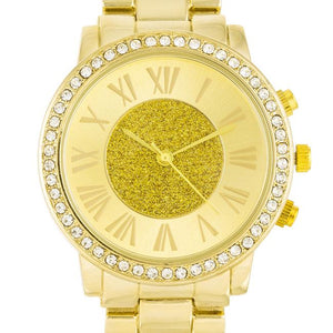 Roman Numeral Goldtone Watch With Crystals