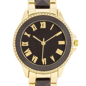 Black And Gold Metal Crystal Watch