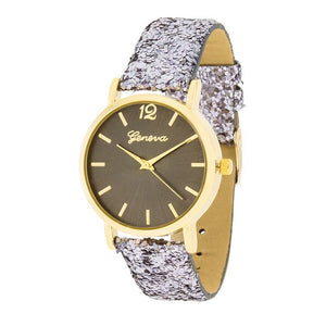 Gold Watch With Glitter Leather Strap