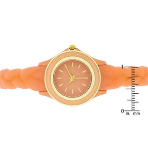 Carmen Braided Ladylike Watch With Coral Rubber Strap