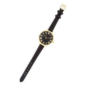 Gold Watch With Black Leather Strap