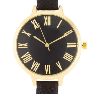 Gold Watch With Black Leather Strap