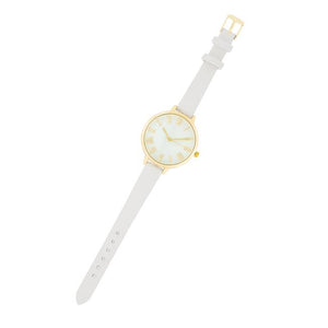 Gold Watch With White Leather Strap