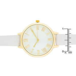 Gold Watch With White Leather Strap