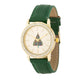 Gold Christmas Crystal Tree Watch With Green Leather Strap